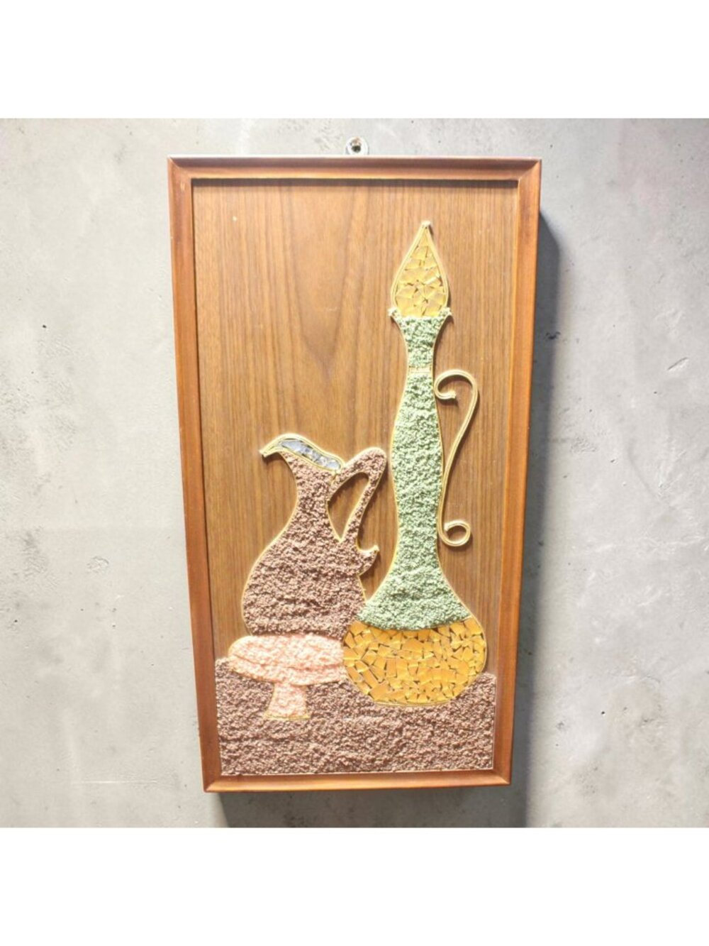 1970s Gravel Art Wall Hanging Mid-Century Modern Vases Textured Mosaic
